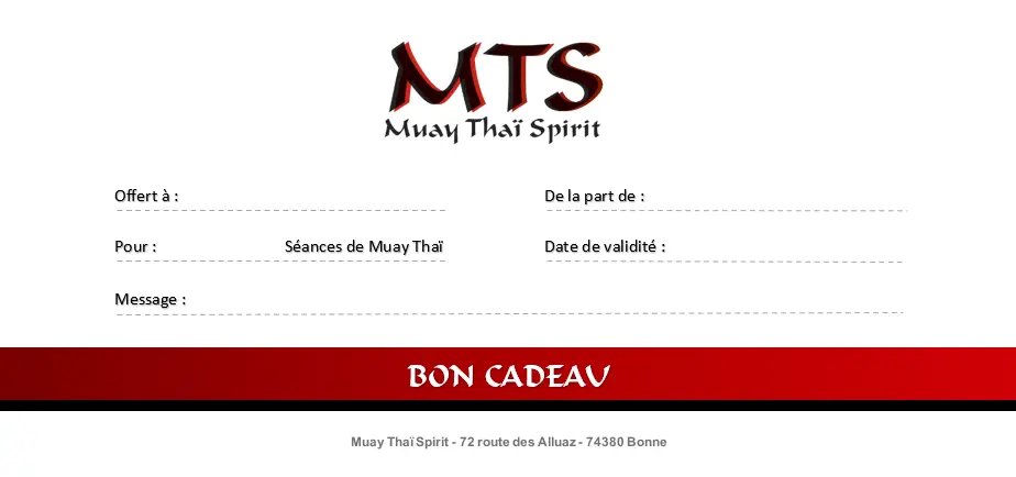Bon cadeau Muay Thaï Spirit