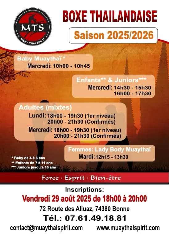 Inscriptions Muay Thaï Spirit 2025-2026
